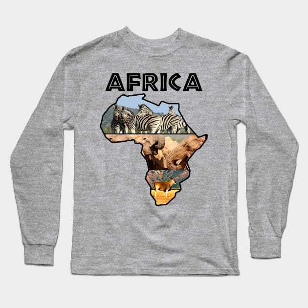 African Wildlife Continent Collage Long Sleeve T-Shirt by PathblazerStudios